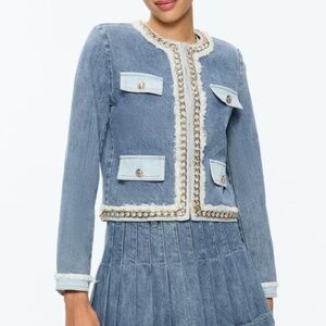 Alice + Olivia Landon Gold Chain Denim Jacket